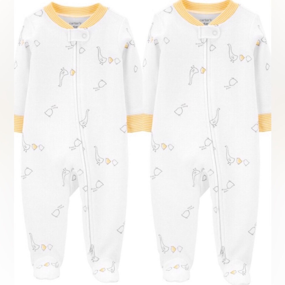 Spring Sale!🌸🐇 Twin Pair Carter’s 3M Footie PJs Yellow Ducks Stretch Cotton